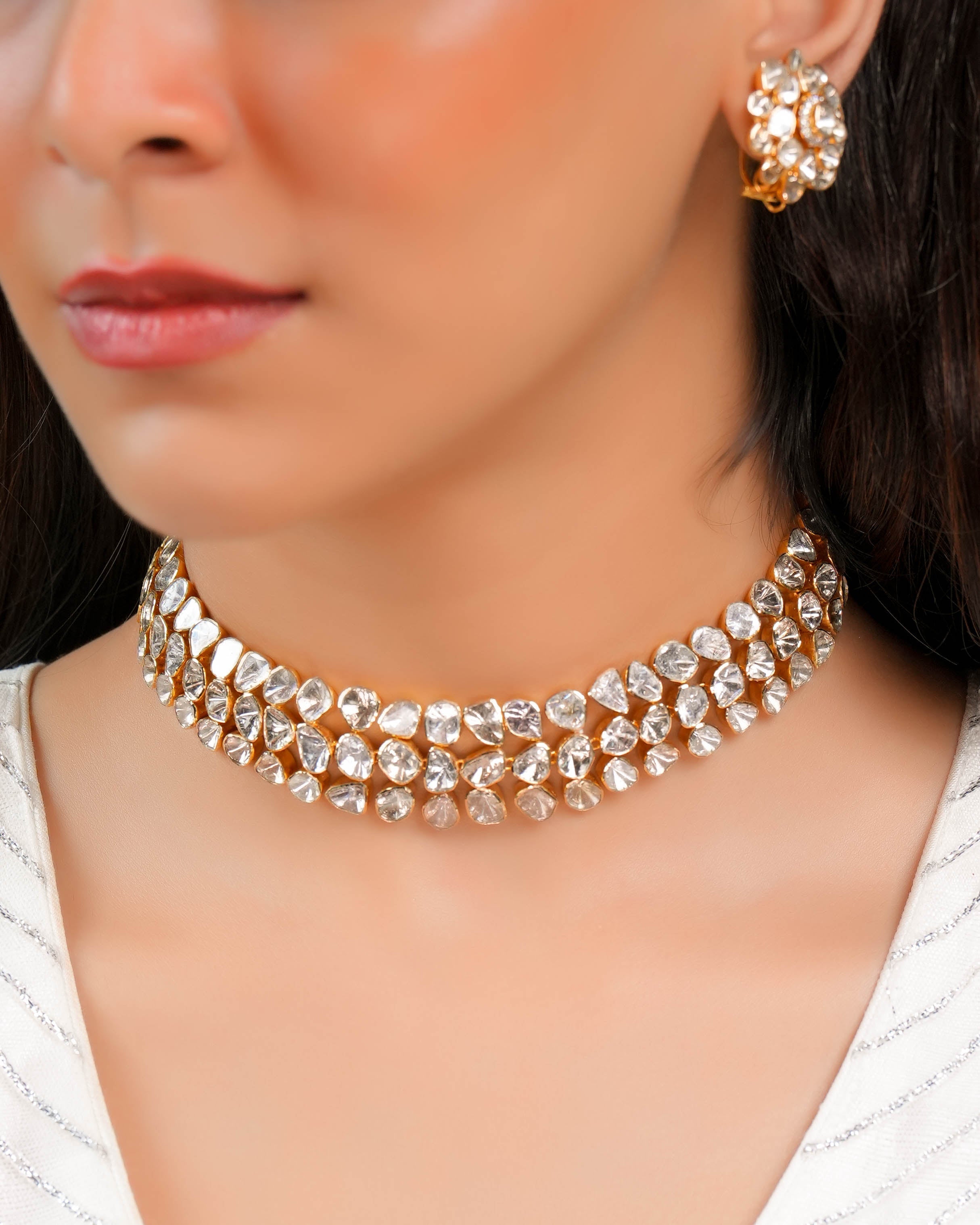 Nandita Necklace And Udita Tops Polki Set