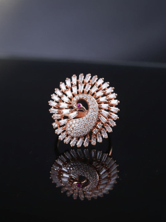 Rose Gold Plated Crystal Studded Finger Ring