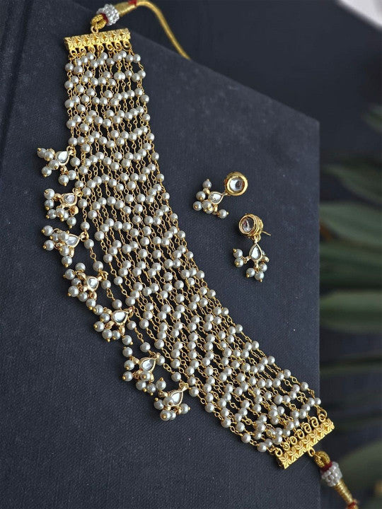 Varnika Gold Plated Pearl Beaded Layered Choker Necklace
