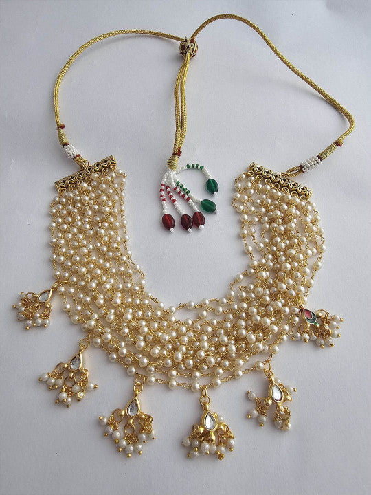 Varnika Gold Plated Pearl Beaded Layered Choker Necklace
