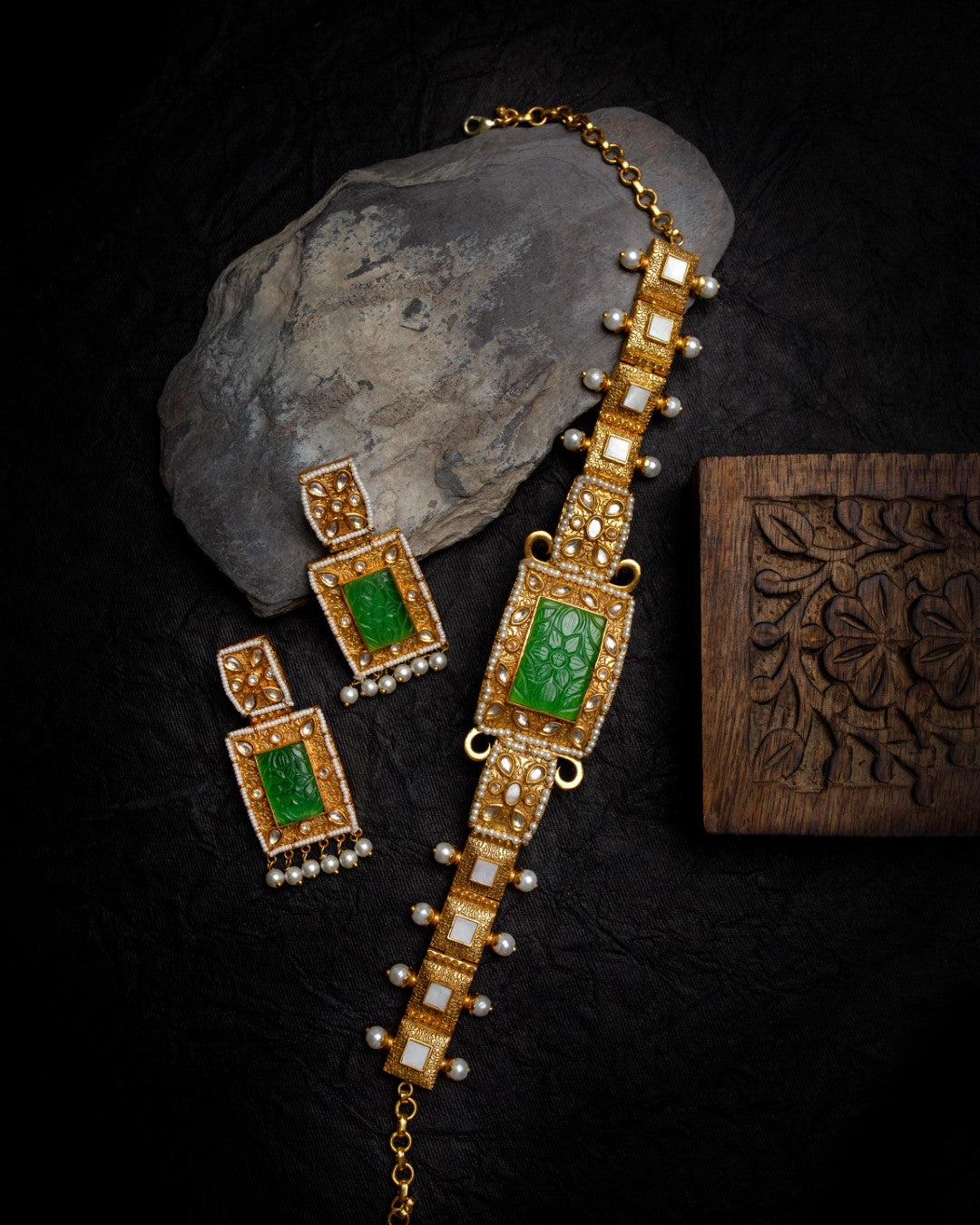 Aafreen Green Polki Necklace Set