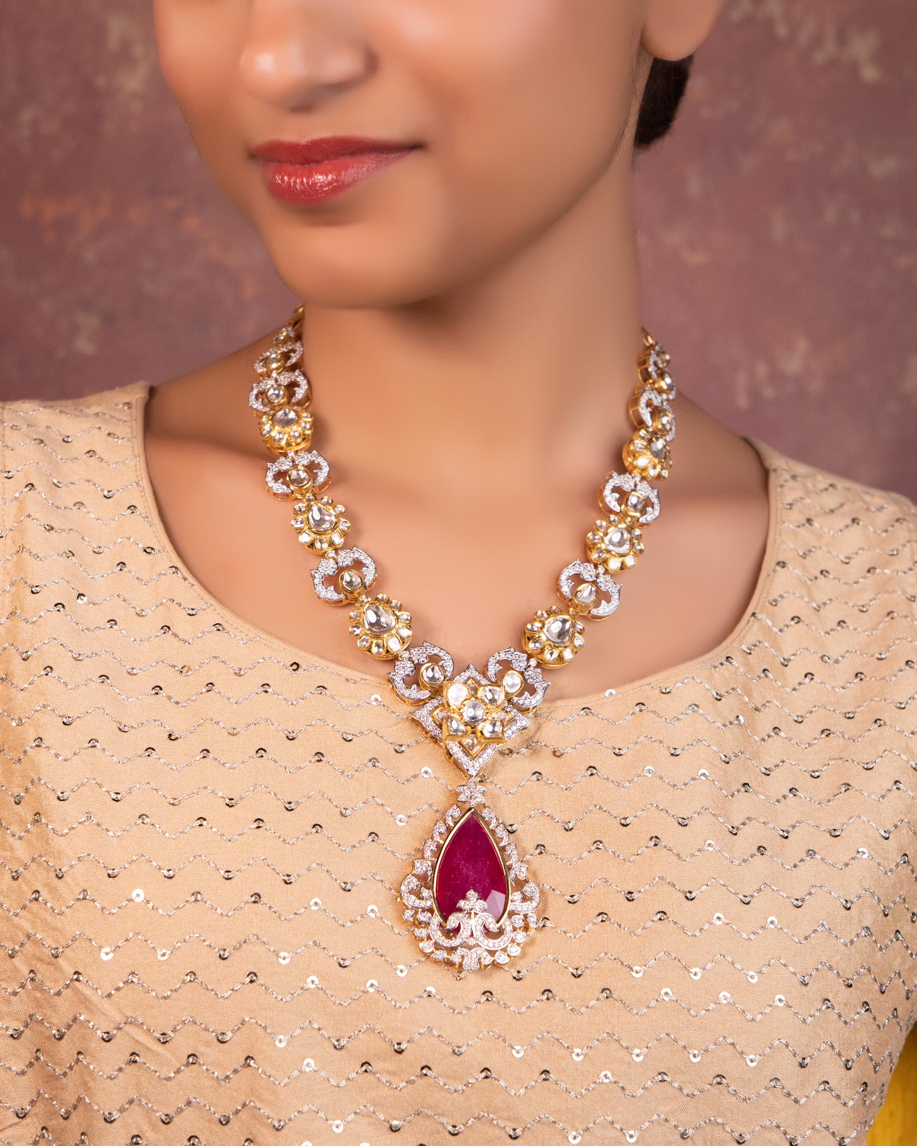 Wamini Polki And Diamond Long Necklace