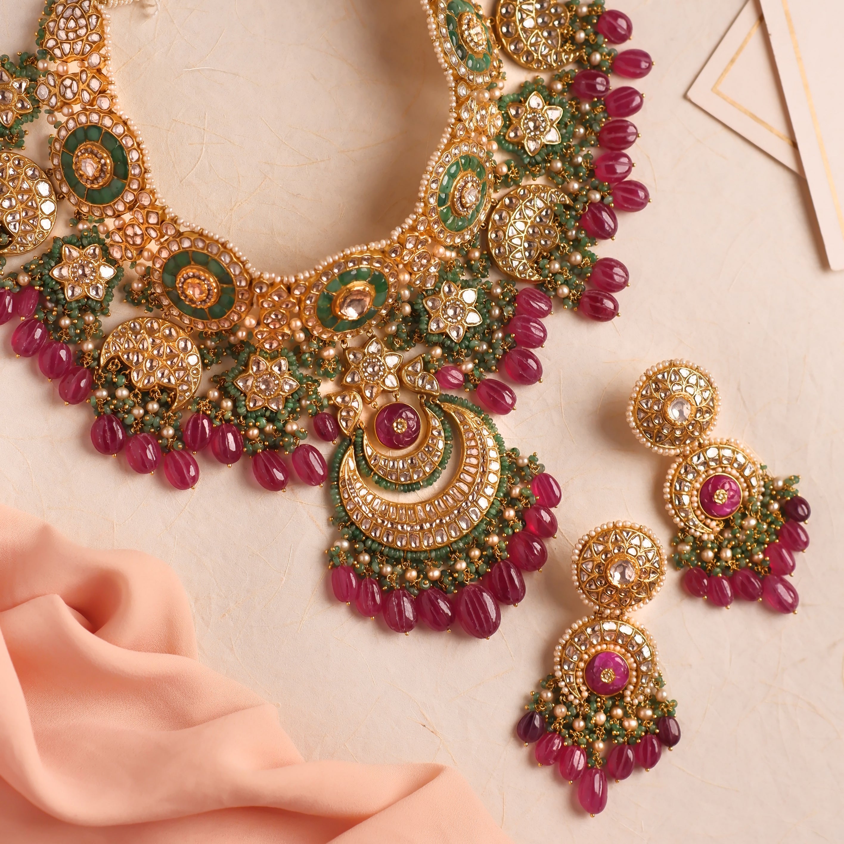 Arya Necklace and Abia Earrings Polki Set