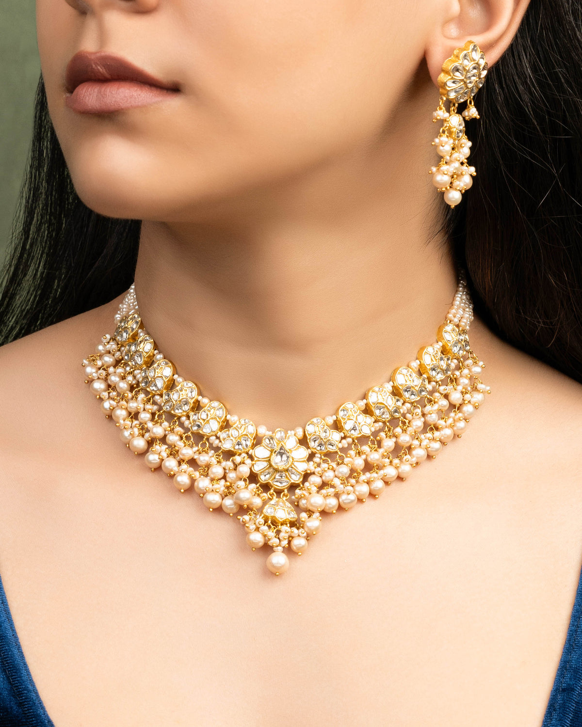 Niyati Necklace And Nitu Long Earrings Polki Set