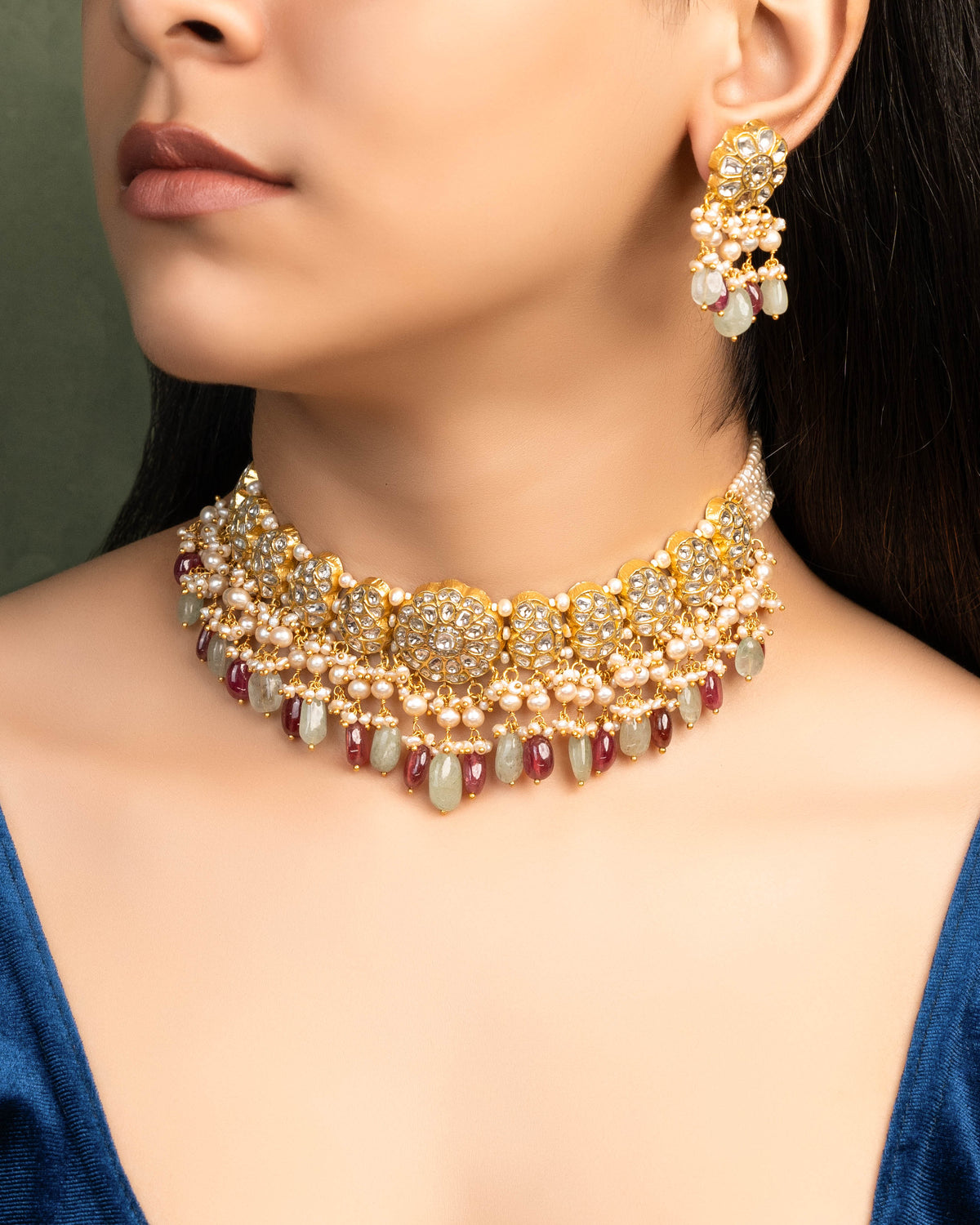 Trishika Choker And Nishat Tops Polki Set