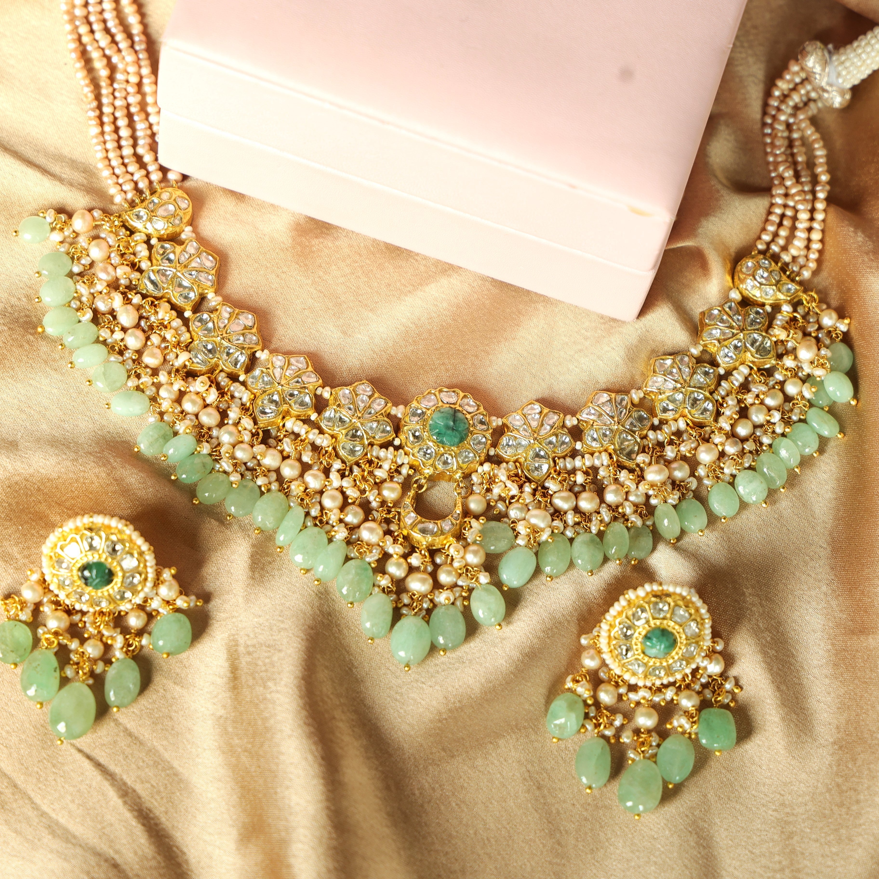 Vartika Necklace And Kaveri Tops Polki Set