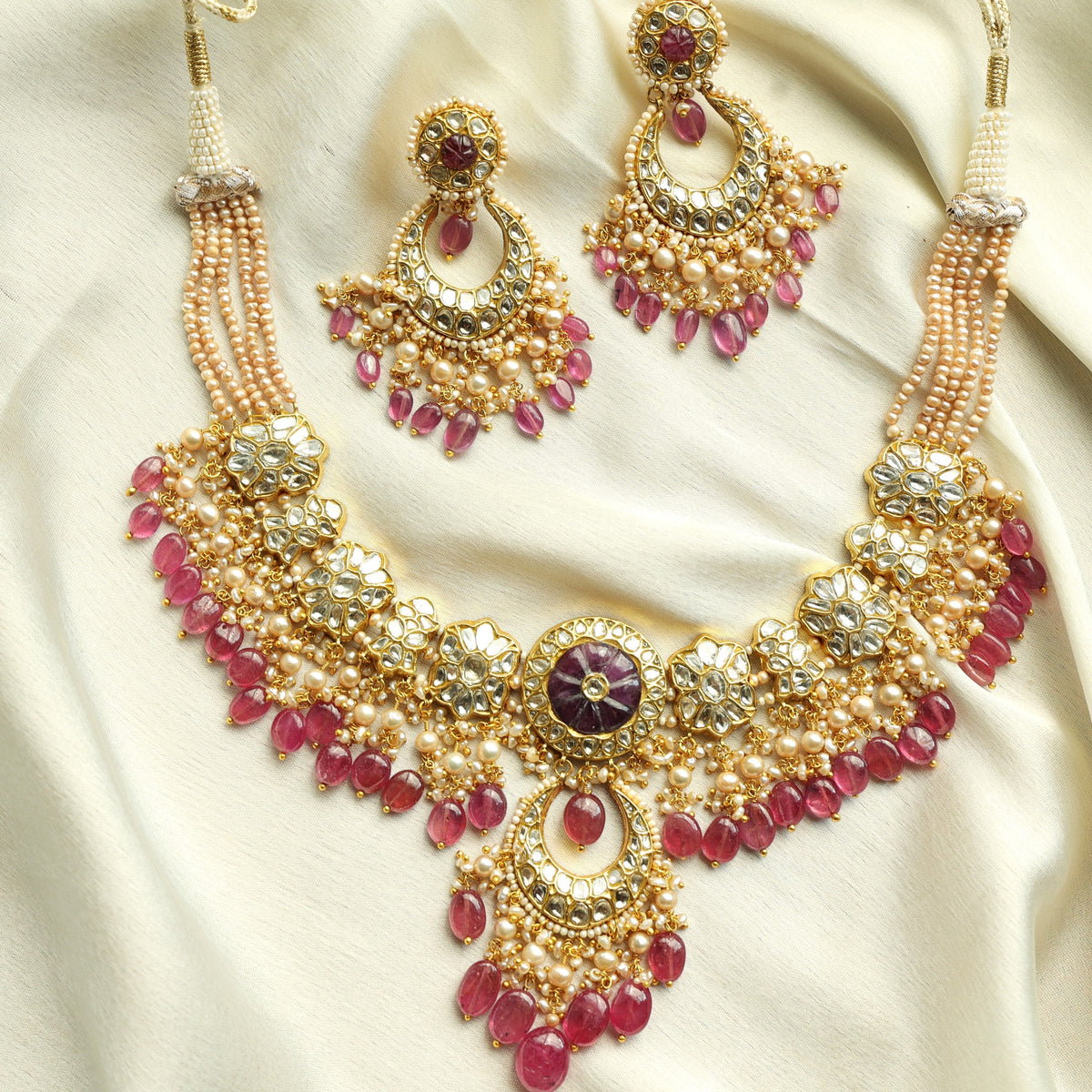 Sheetal Necklace And Mahira Chandbalis Polki Set