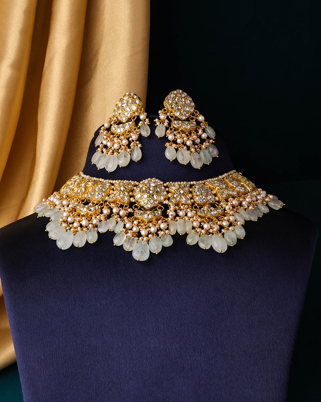 Naomi Necklace And Ziva Long Earrings Polki Set