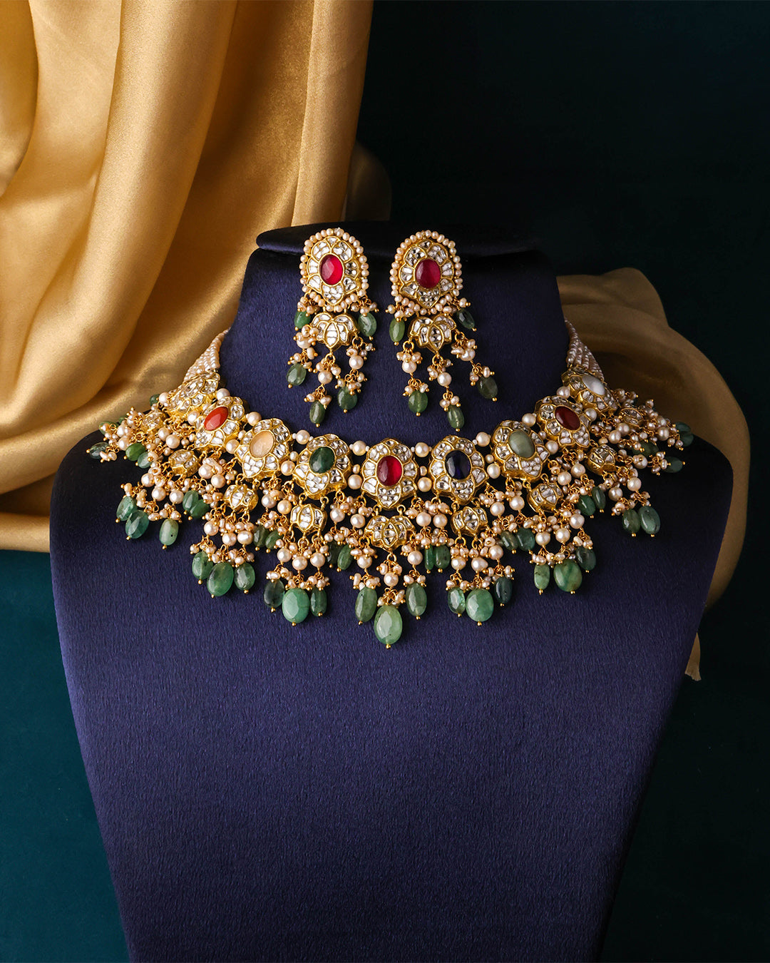 Latika Necklace And Niva Long Earrings Polki Set