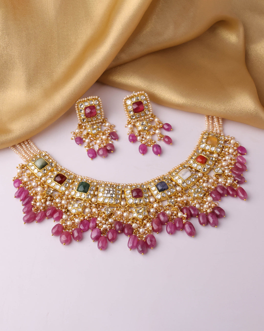 Savita Necklace And Neysa Long Earrings Polki Set