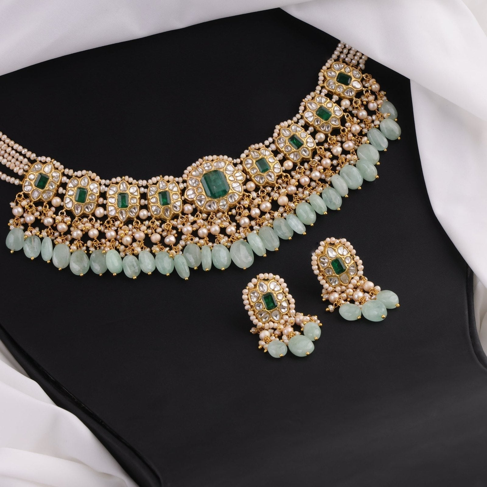 Maithra Necklace And Faiza Tops Polki Set