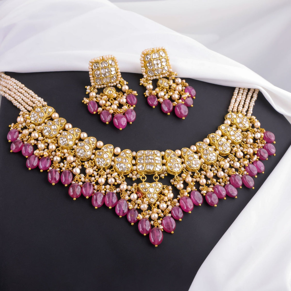 Lumen Necklace And Amara Long Earrings Polki Set