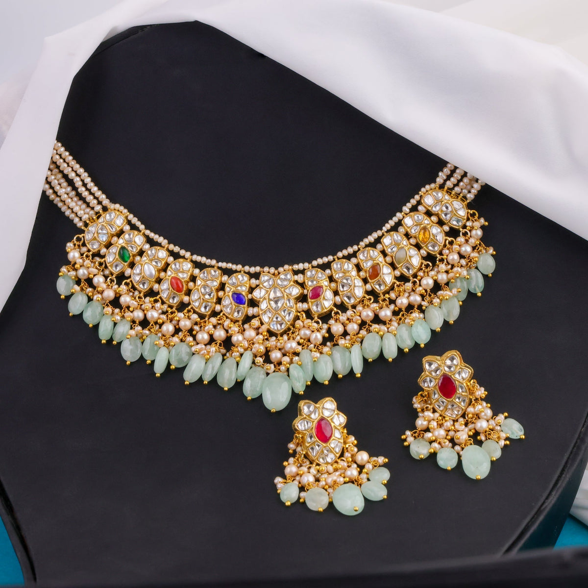 Kaushiki Necklace And Dishta Tops Polki Set