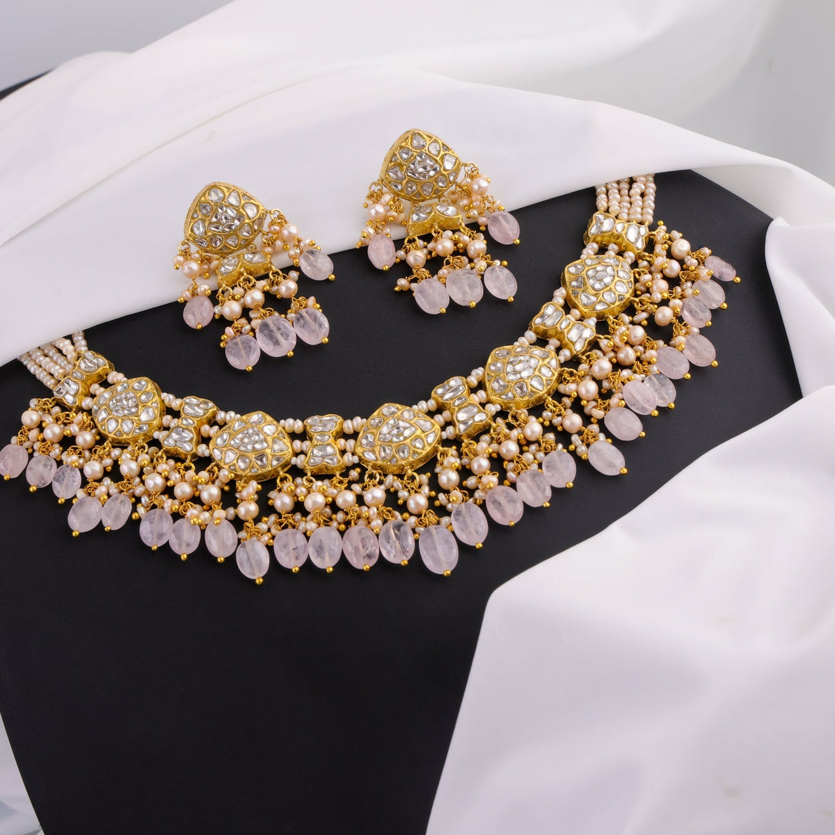 Kasturi Necklace And Dipasha Long Earrings Polki Set