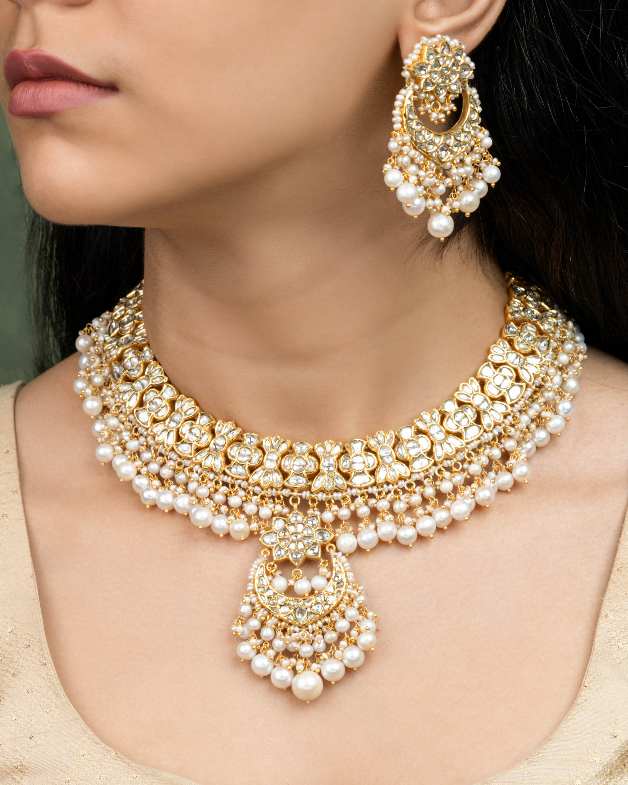 Calira Necklace And Auralie Chandbalis Polki Set