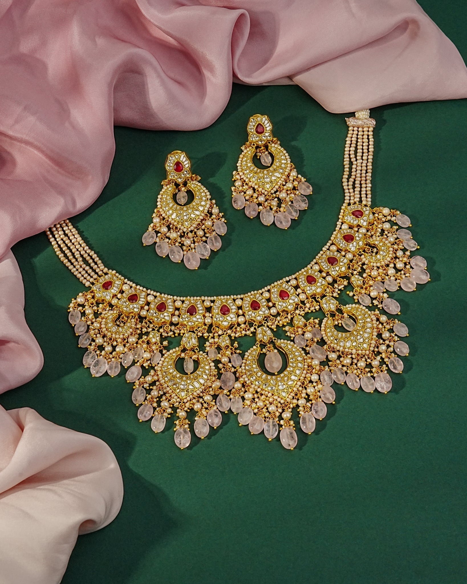 Jane Necklace And Peony Chandbalis Polki Set