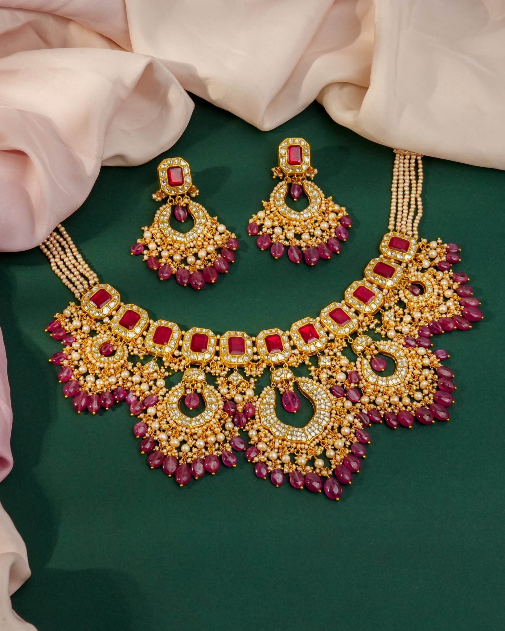 Calista Necklace And Mae Chandbalis Polki Set