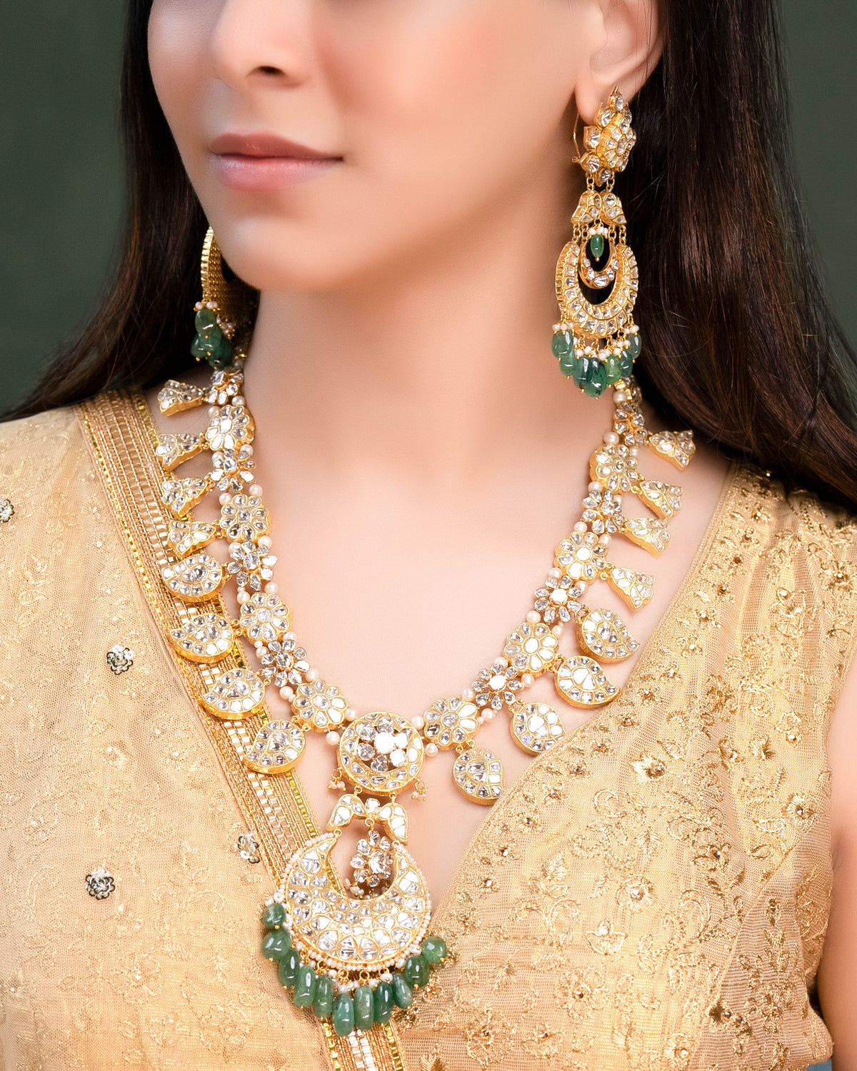 Somna Necklace And Diya Chandbalis Polki Set