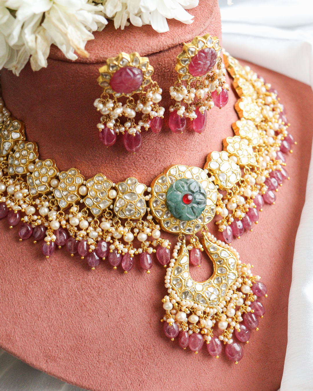 Vasudha Necklace And Aamira Tops Polki Set
