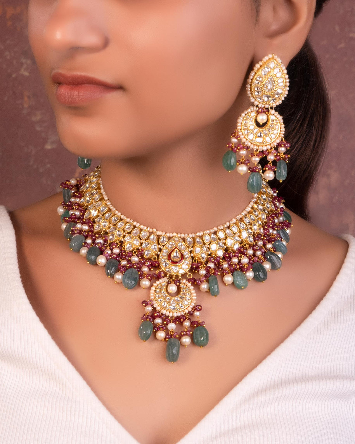 Freya Necklace And Amy Chandbalis Polki Set