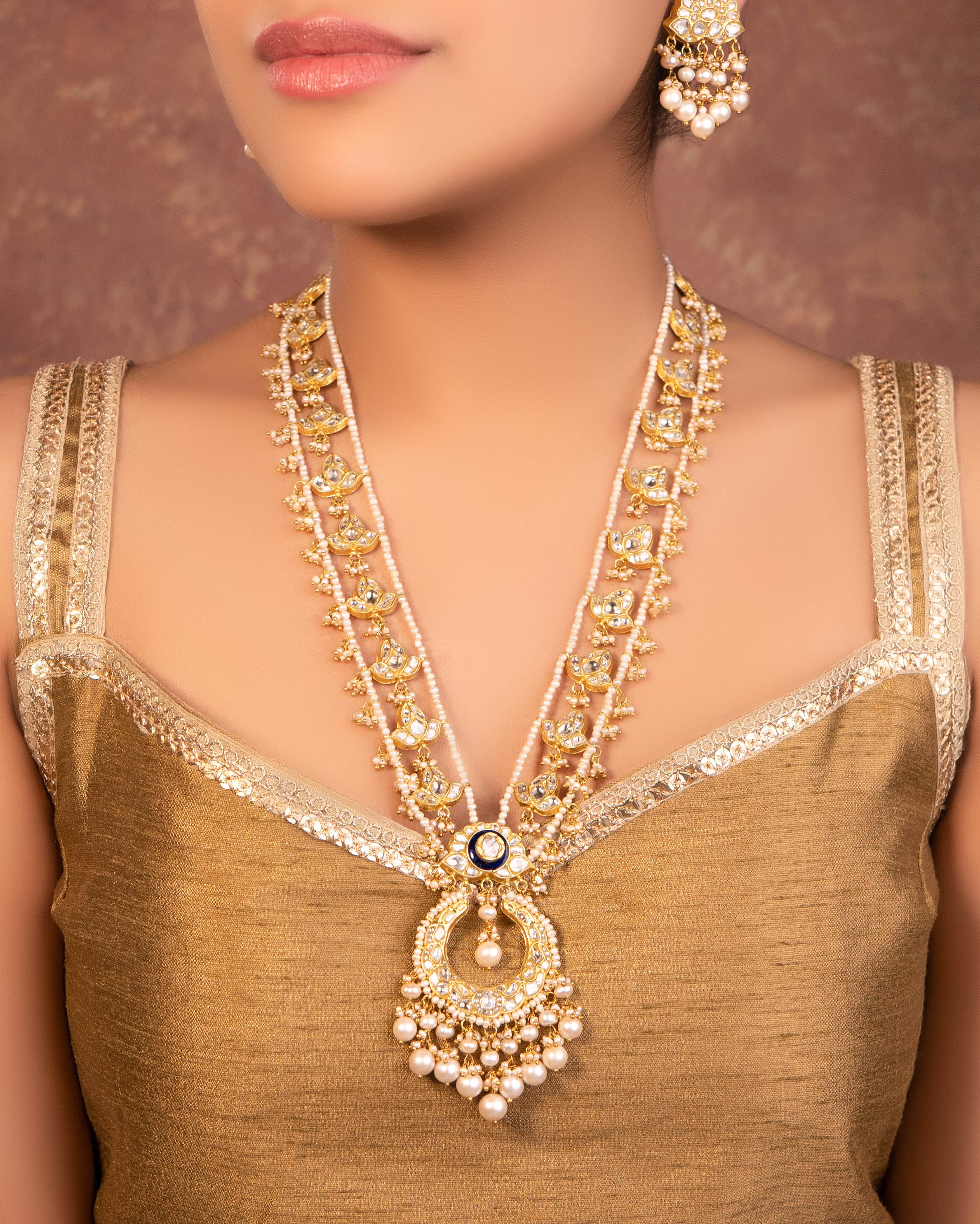 Weronika Long Necklace And Rekha Tops Polki Set