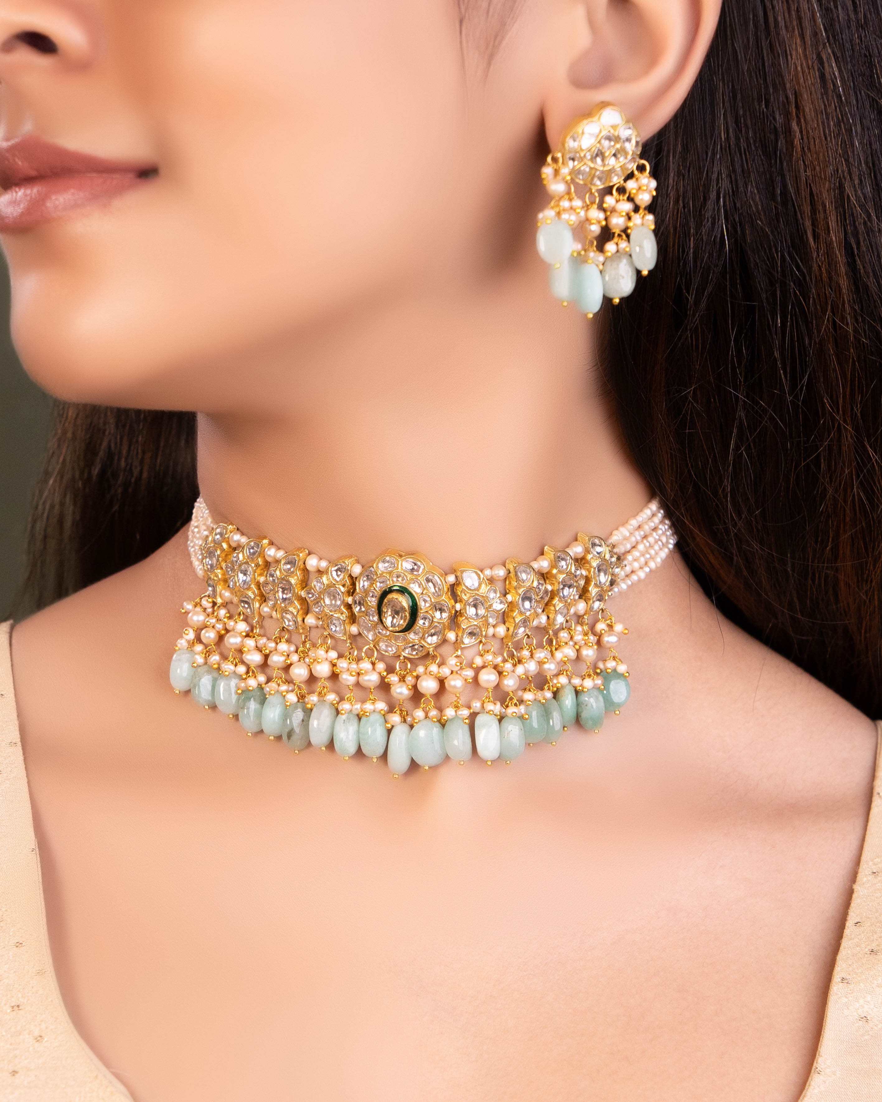 Sonakshi Choker And Rakhii Tops Polki Set