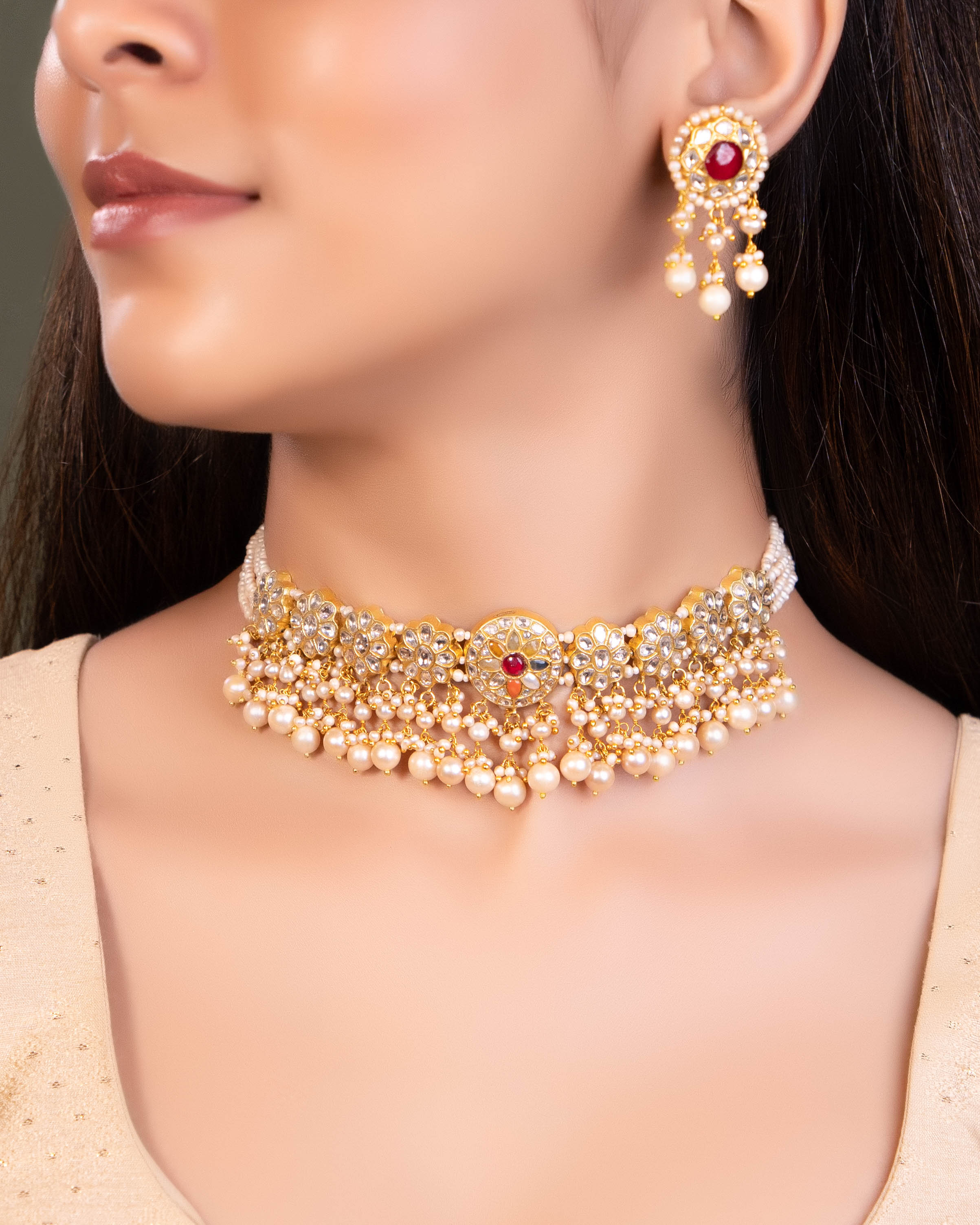 Brishta Choker And Shagun Tops Polki Set