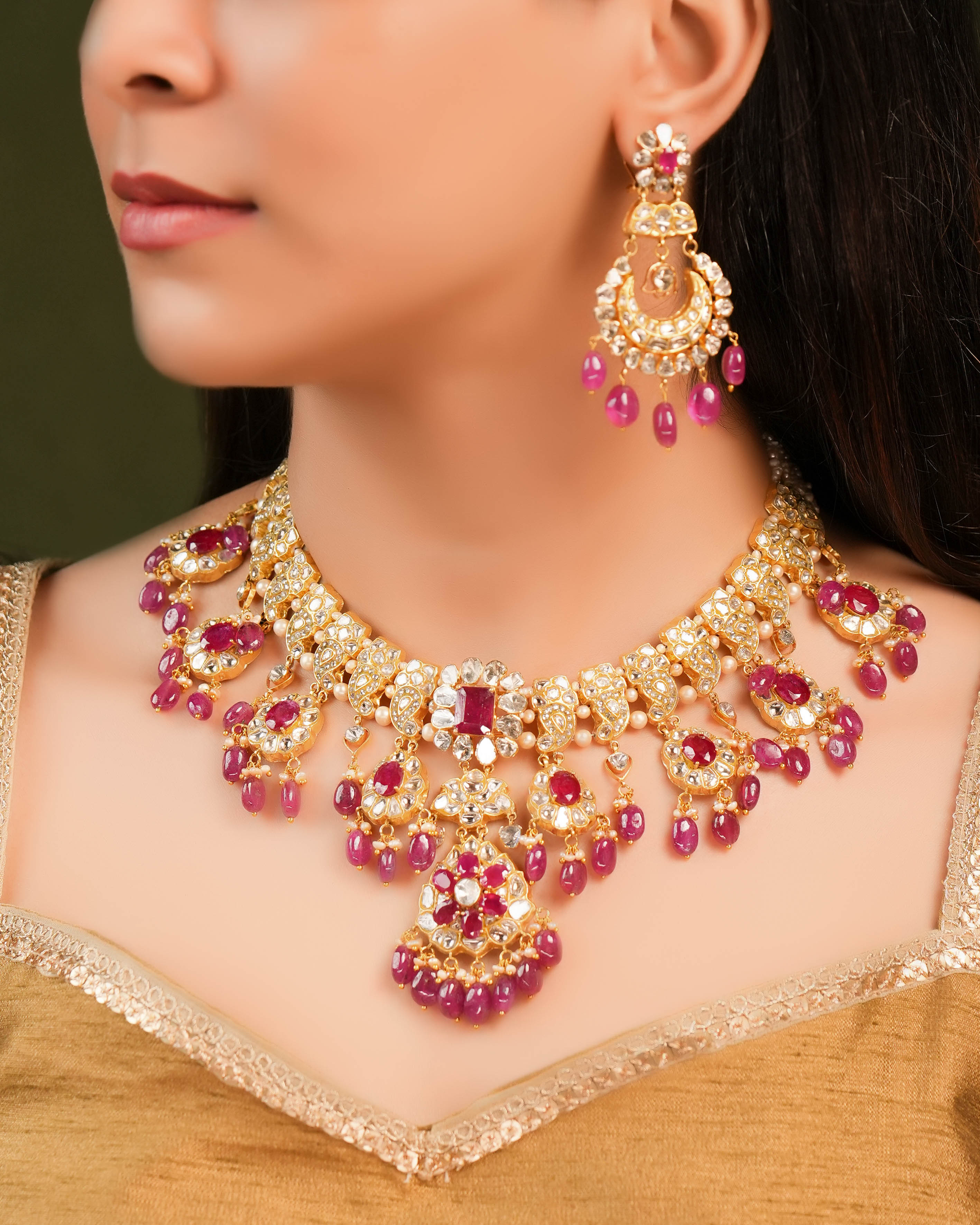 Laxshi Necklace And Lakshita Chandbalis Polki Set