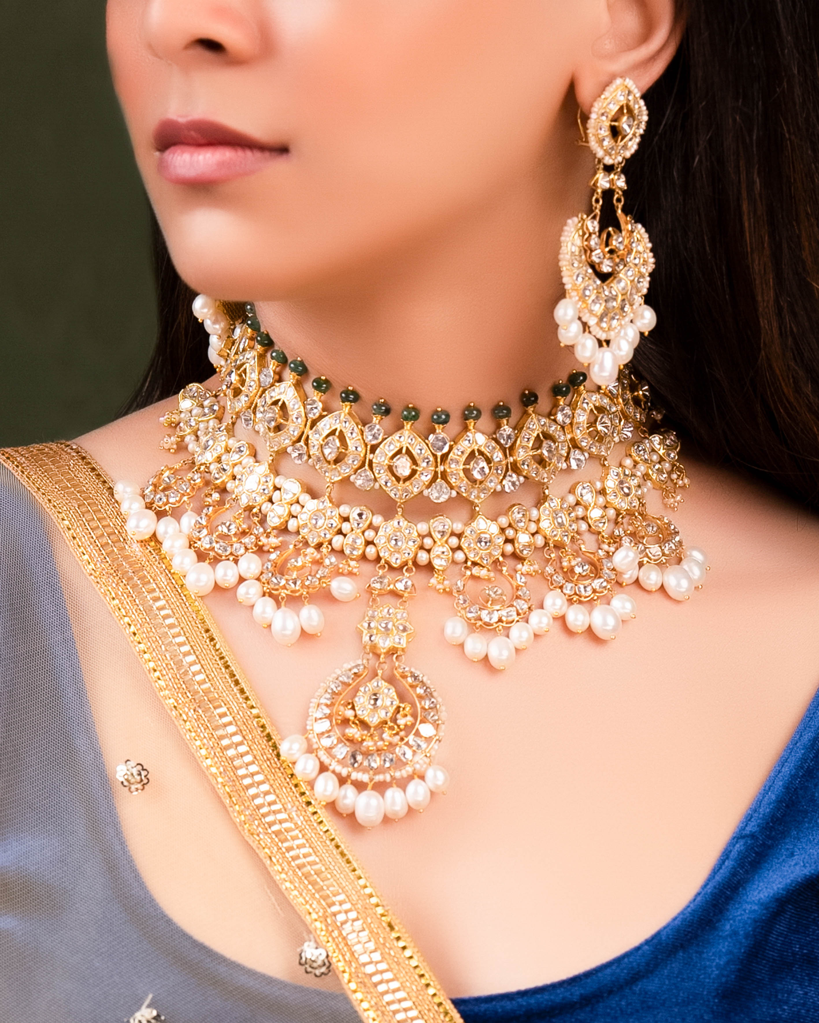 Anaita Necklace And Sakshi Chandbalis Polki Set