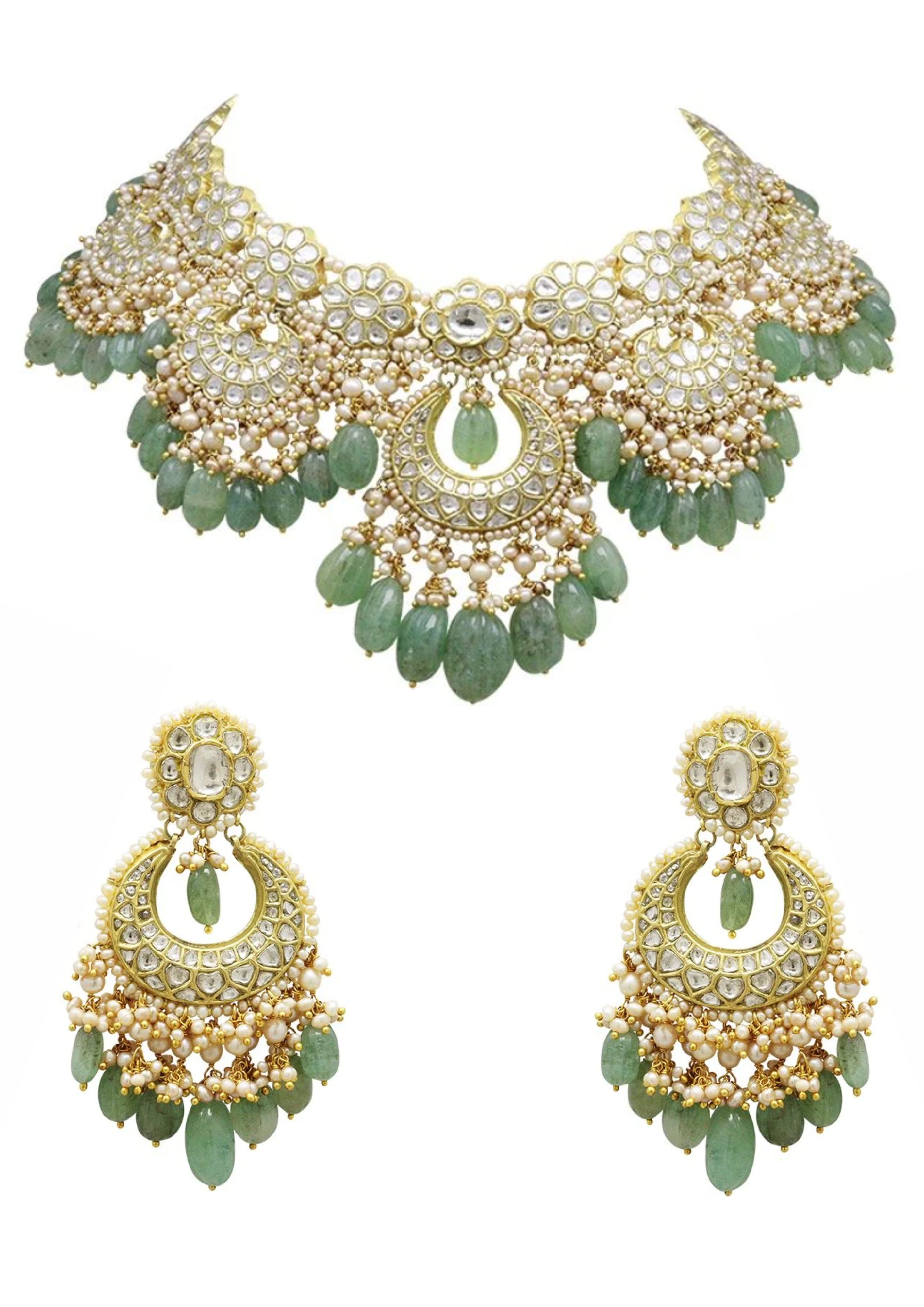 Sarojita Necklace And Naveena Chandbalis Polki Set