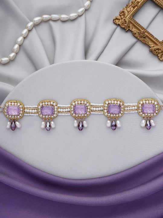 Artificial Stones And Beaded Choker Statement Necklace