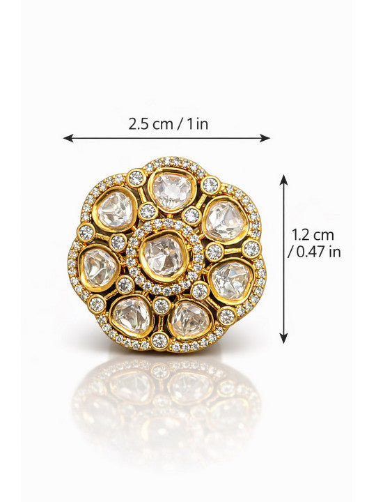 Women Gold-Plated Antique Kundan Finger Ring