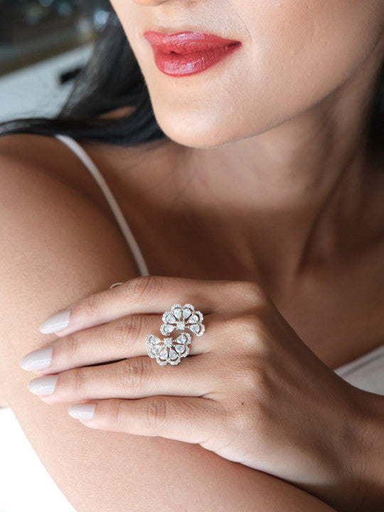 Women Rhodium-Plated American Diamond Finger Ring Secondary image