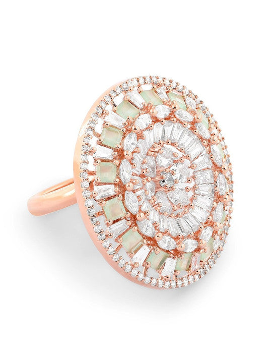 Rose Gold-Plated Cubic Zirconia Studded Finger Ring