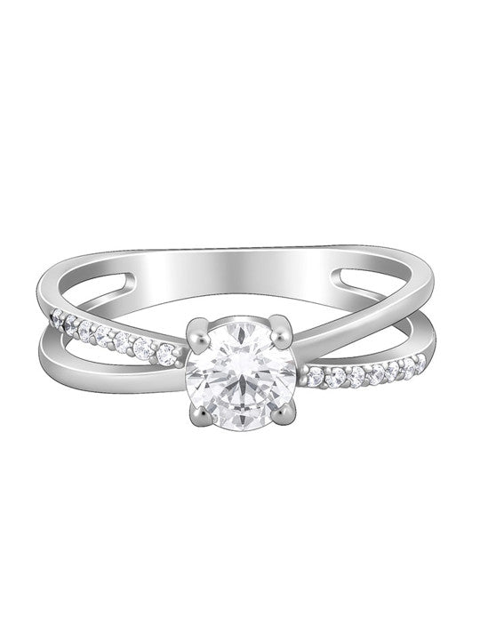 Silver Rhodium-Plated Stones Studded Finger Ring
