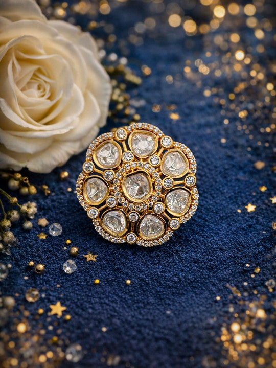 Women Gold-Plated Antique Kundan Finger Ring Secondary image