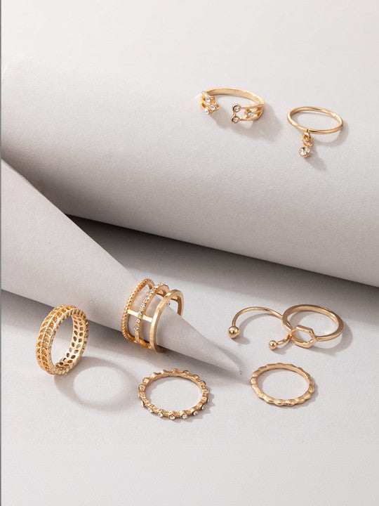Women Set of 8 Gold-Plated Cubic Zirconia Finger Ring Secondary image