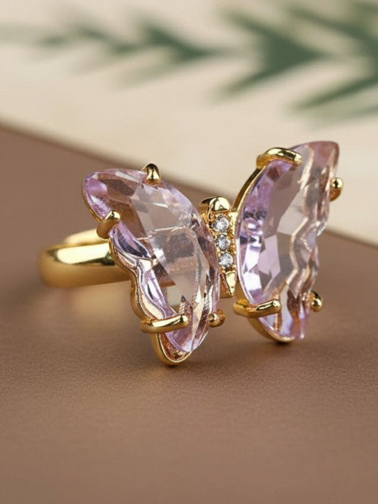 Gold-Plated Crystals-Studded Finger Ring
