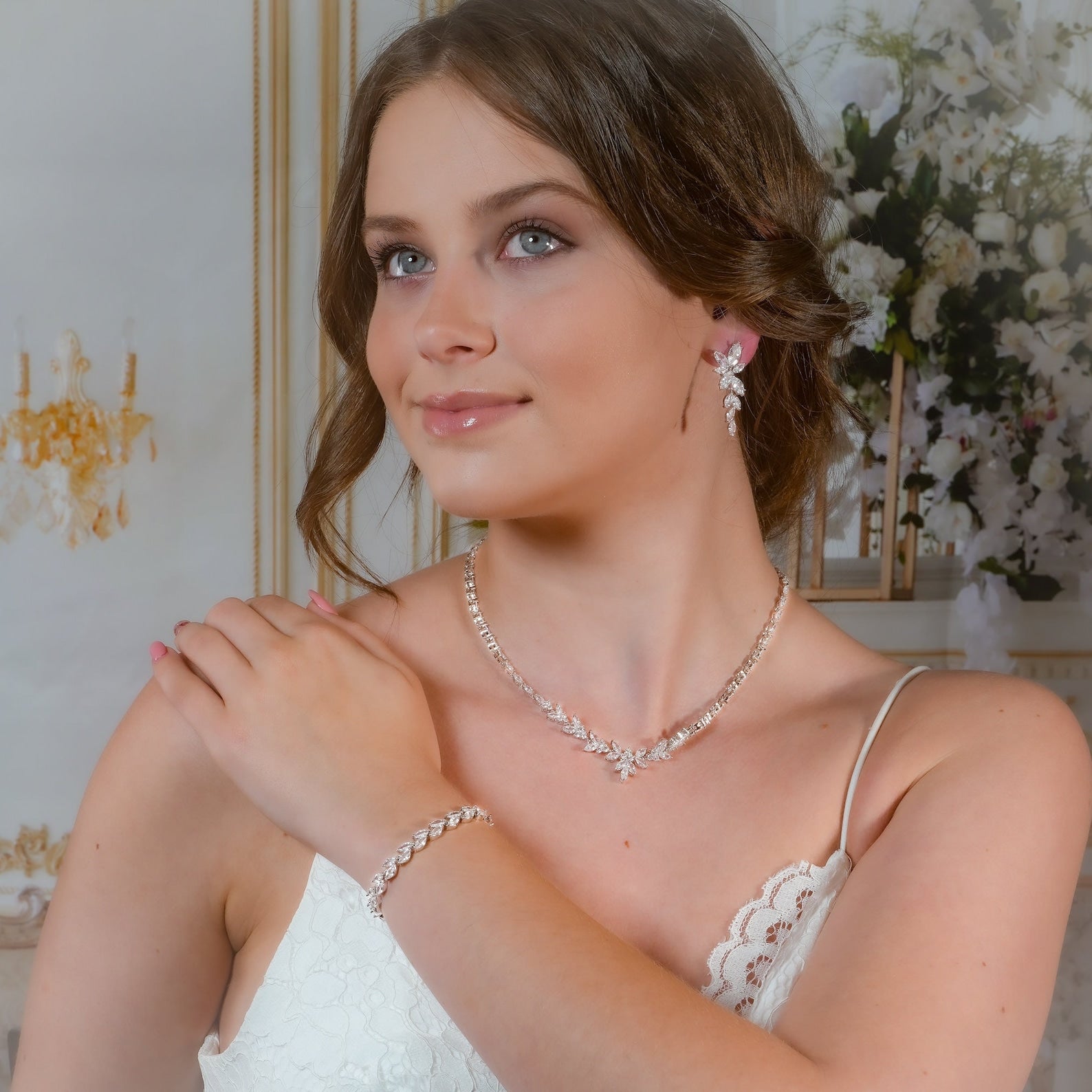 Bridal Necklace set Silver Wedding Jewelry for Bride Silver Bridal Jewelry Bridal Necklace Set Bridal Jewelry Set Bridesmaid Jewelry Set Main image