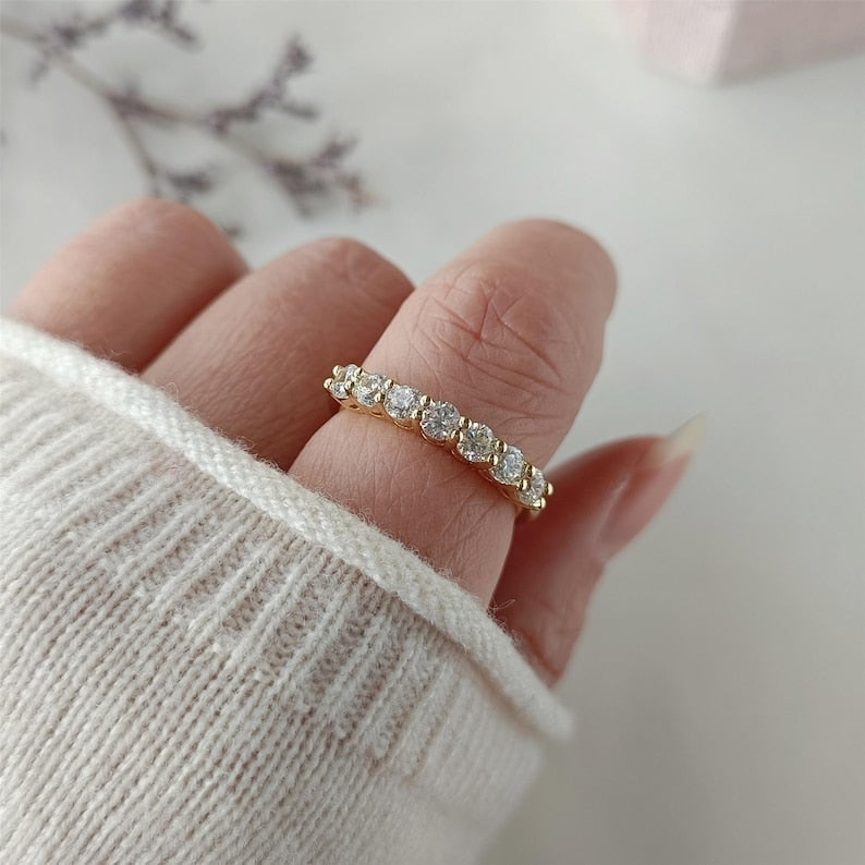 Simulated Diamond Moissanite Pave Ring: 14k Gold Plated Engagement Ring Main image
