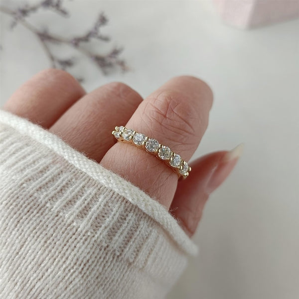 Simulated Diamond Moissanite Pave Ring: 14k Gold Plated Engagement Ring