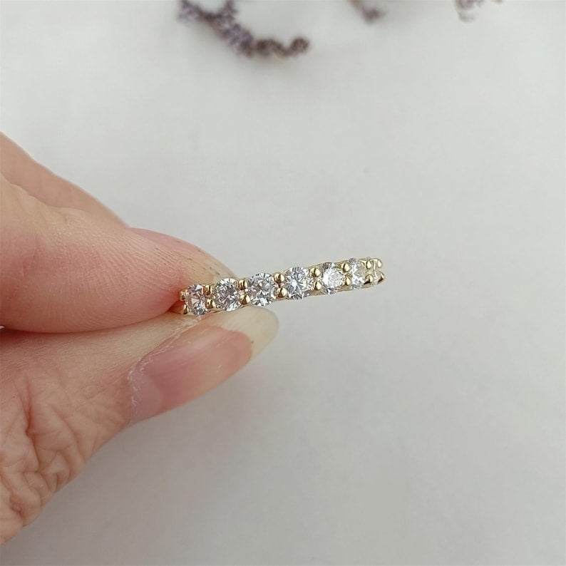 Simulated Diamond Moissanite Pave Ring: 14k Gold Plated Engagement Ring