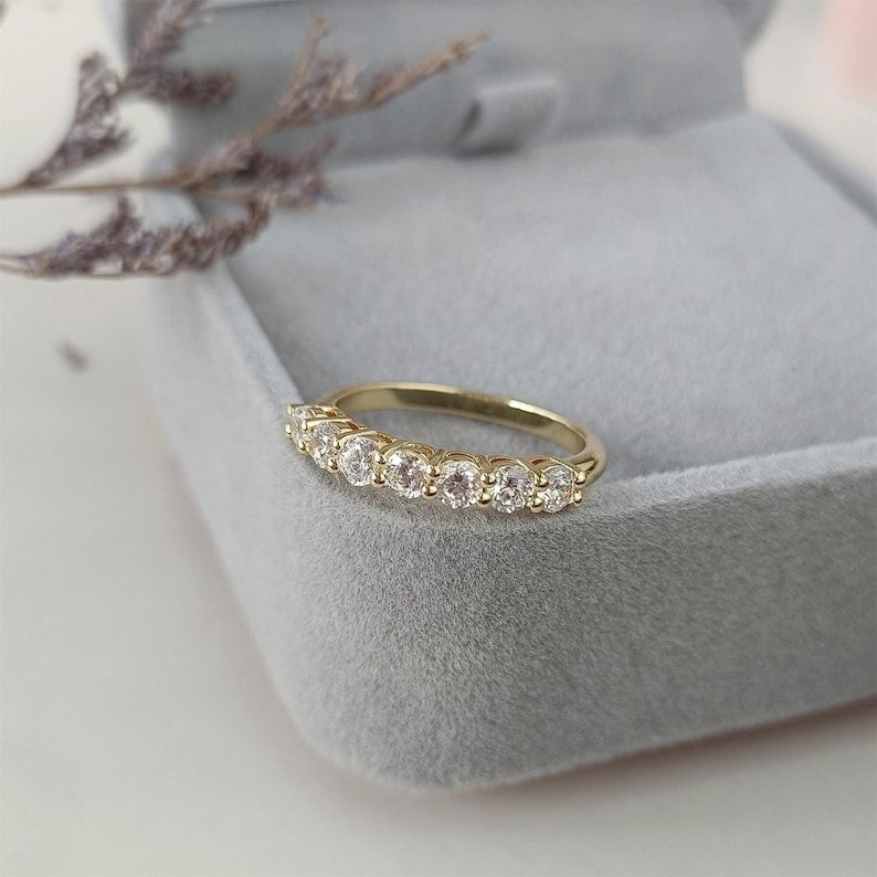 Simulated Diamond Moissanite Pave Ring: 14k Gold Plated Engagement Ring