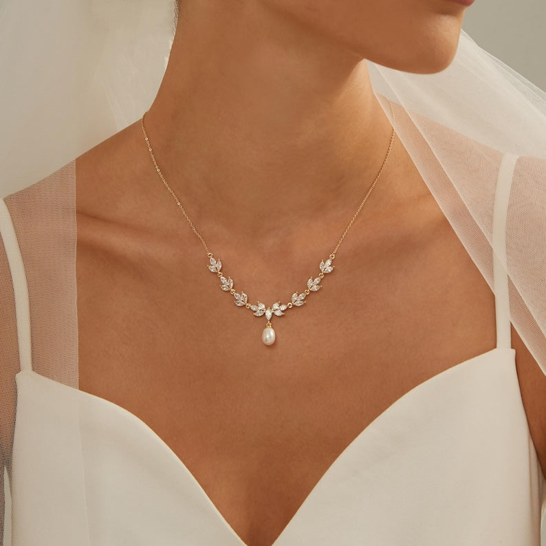 Dainty Freshwater Pearl Necklace with Diamond Main image