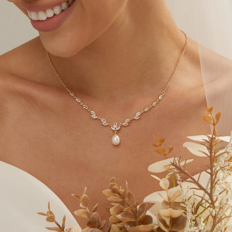 Dainty Freshwater Pearl Necklace with Diamond Main image