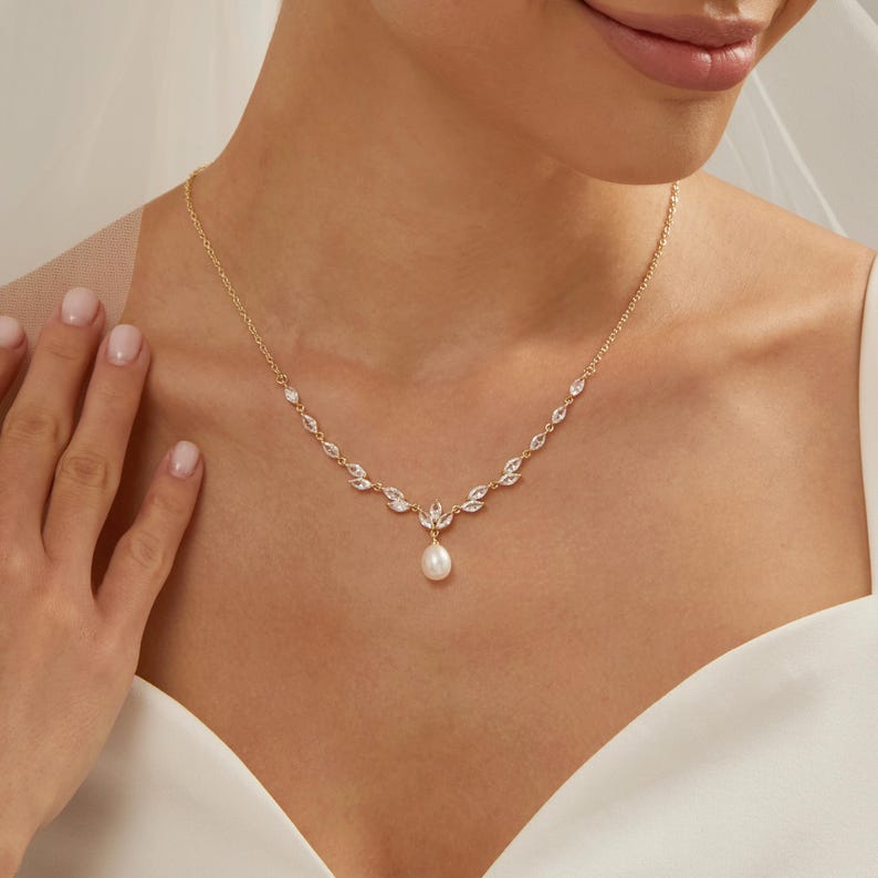 Dainty Freshwater Pearl Necklace with Diamond Secondary image