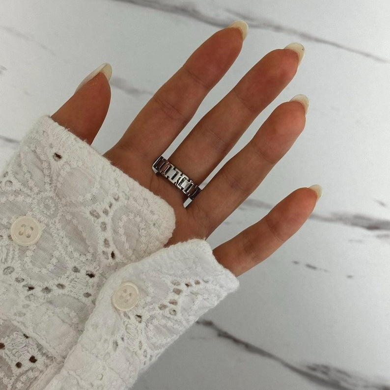 Silver/White Women Statement Watch Ring stainless steel (Watch imitation)+ gift box Secondary image