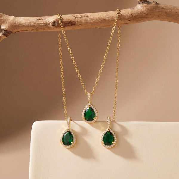 Gold Filled Emerald Green Teardrop Jewelry Set