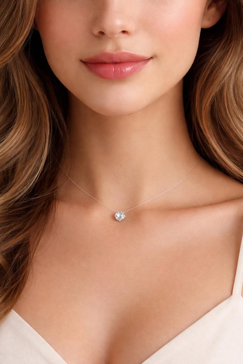 Dainty Floating Illusion Solitaire Crystal Necklace Main image
