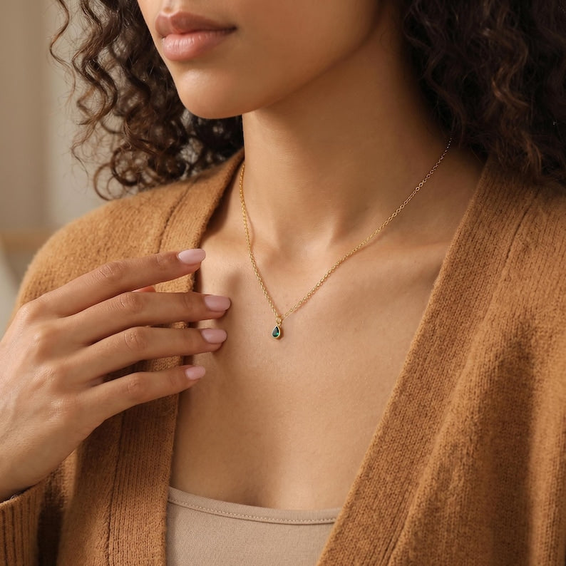 Custom Teardrop Birthstone Necklace